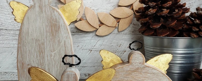 Ángeles de madera, decoración de navidad